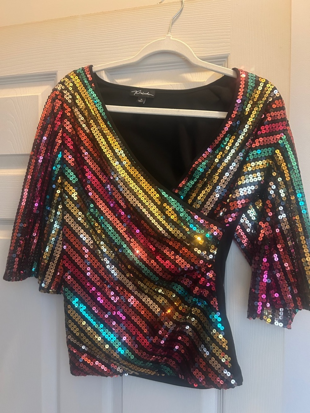 Rainbow Sequin Wrap Top
